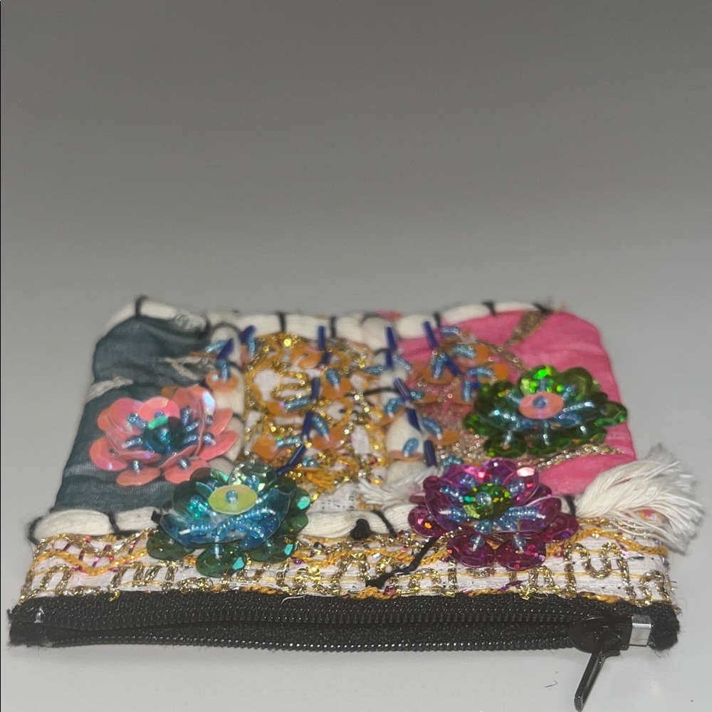 Source Unknown Multicolor Floral Sequin Pouch / C… - image 3